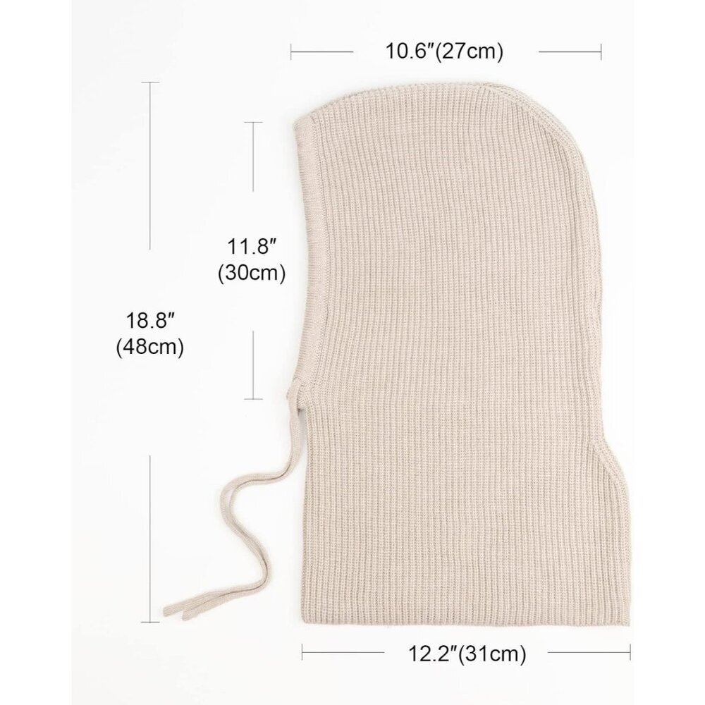Women Scarf Hat Balaclava Beanie Skull Cap with Drawstring Warm Hat Beige - Picture 2 of 7
